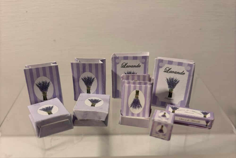 Dollhouse Miniature Lavender Gift Bags/Boxes